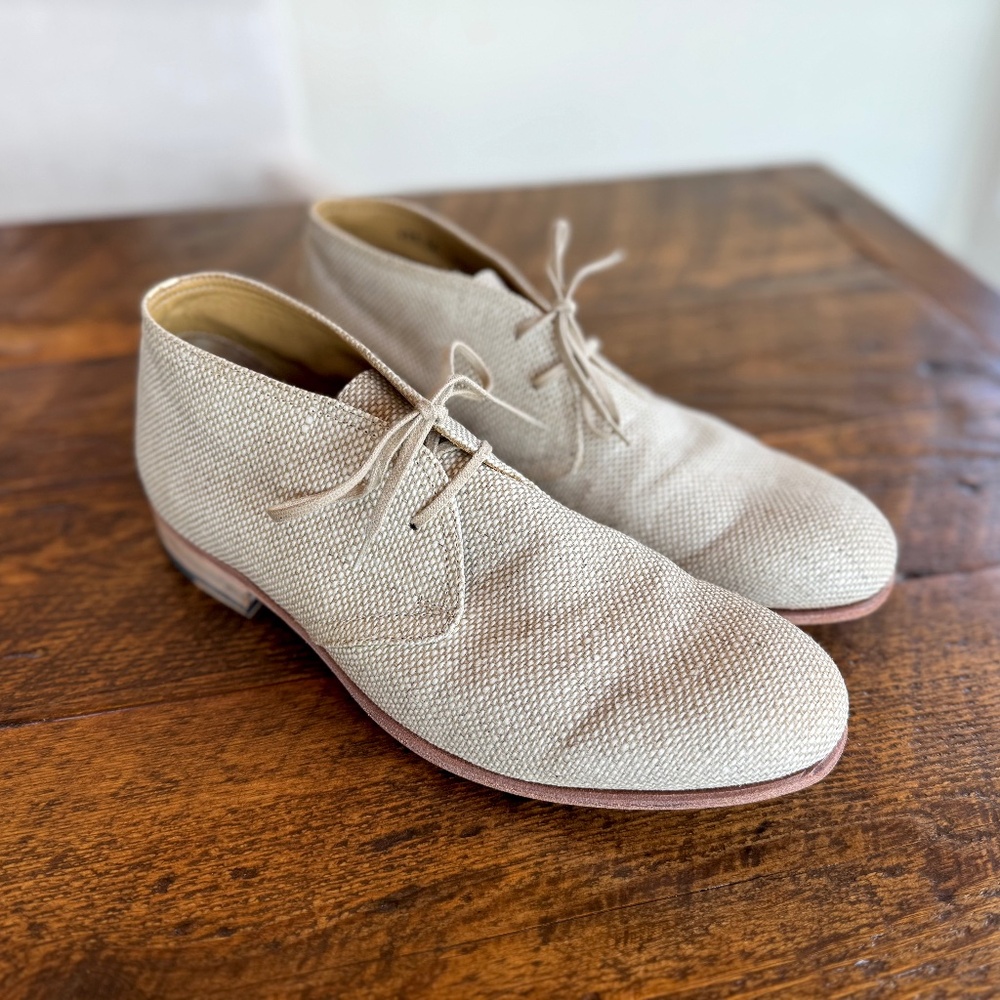 Billy Reid Men's Indianola Rare Canvas Tan Chukka Boot Hand made in Italy US 10